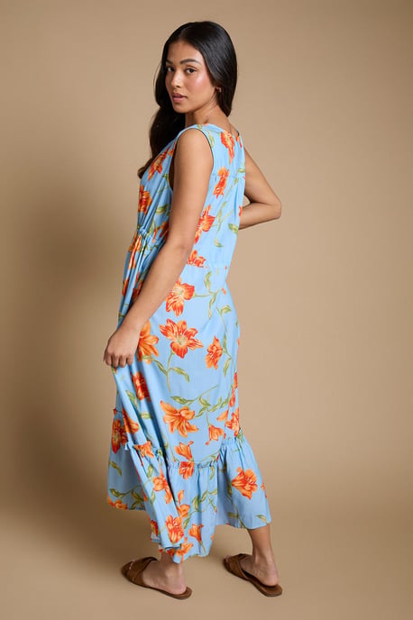 Petite Floral Sleeveless Drawstring Waist Tiered Maxi Dress - Image 3