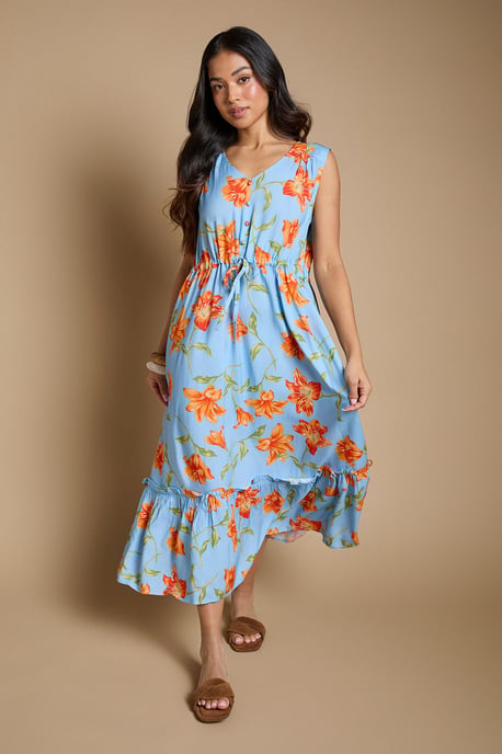Petite Floral Sleeveless Drawstring Waist Tiered Maxi Dress - Image 4