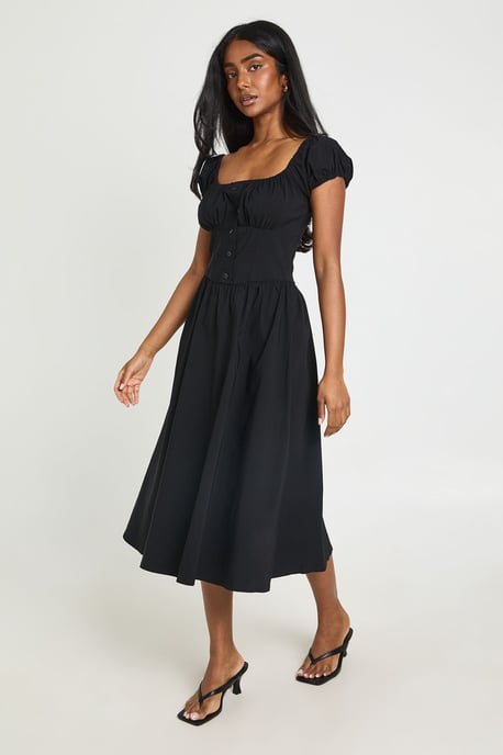 Volume Sleeve Milkmaid Midaxi Dress - Image 3