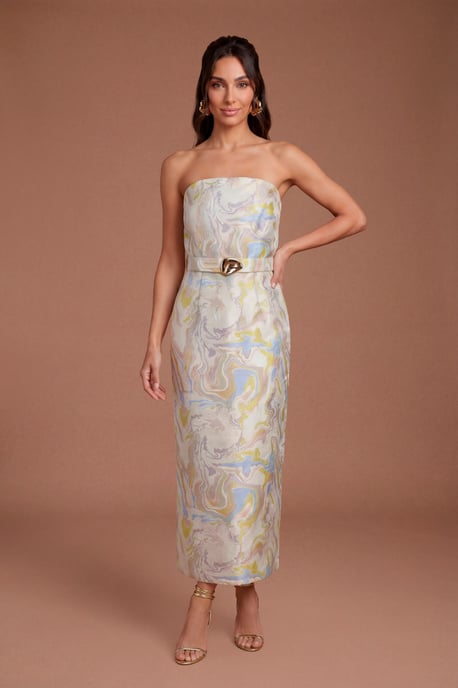 Jacquard Belted Bandeau Pencil Dress - Image 4
