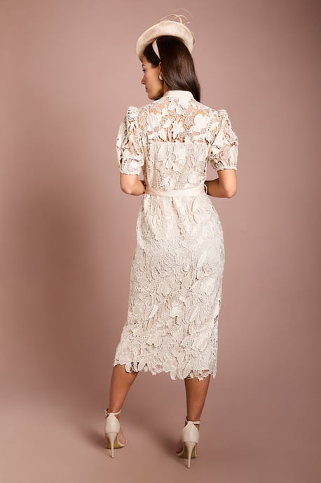 Satin Lace Puff Sleeve Midi Dress - Image 3