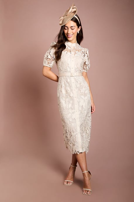 Satin Lace Puff Sleeve Midi Dress - Image 4