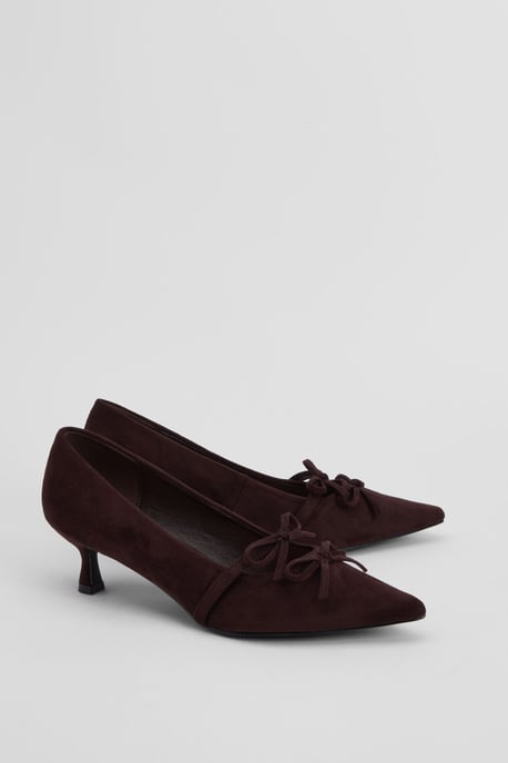 Rita Faux Suede Double Bow Mary Jane Kitten Heel Court Shoes - Image 3