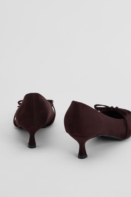 Rita Faux Suede Double Bow Mary Jane Kitten Heel Court Shoes - Image 4
