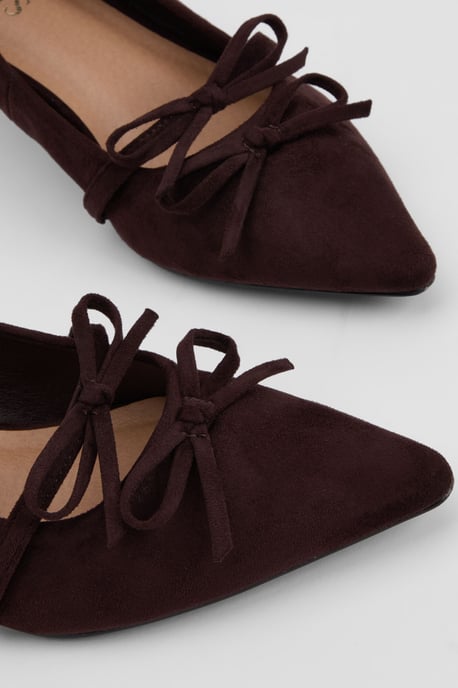 Rita Faux Suede Double Bow Mary Jane Kitten Heel Court Shoes - Image 5