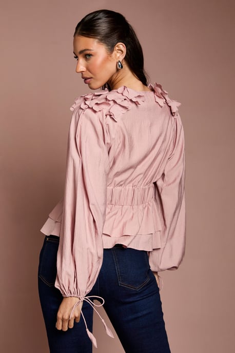 3D Floral Blouson Sleeve Blouse - Image 3