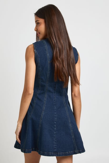Sleeveless Seam Detail Denim Mini Dress - Image 2