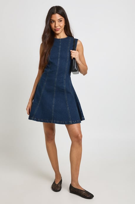 Sleeveless Seam Detail Denim Mini Dress - Image 3