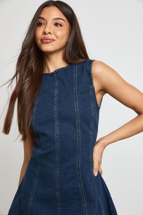 Sleeveless Seam Detail Denim Mini Dress - Image 4