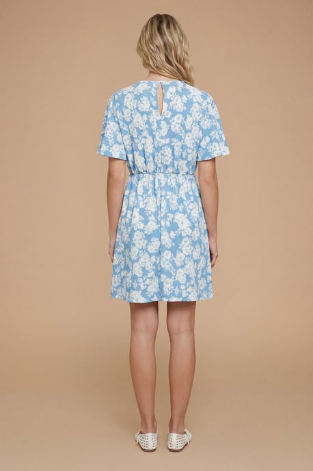 Blue Floral Frill Detail Angel Sleeve Mini Dress - Image 3