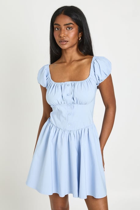 blue milkmaid mini dress Floral Ruffle Milkmaid Mini Dress