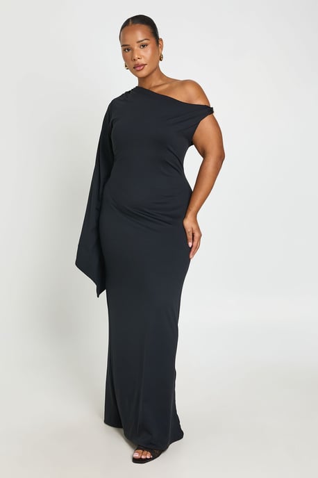 Plus Double Layer Asymmetric Trim Detail Maxi Drerss - Image 1