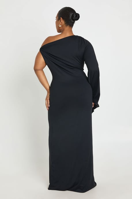 Plus Double Layer Asymmetric Trim Detail Maxi Drerss - Image 2