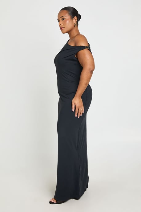 Plus Double Layer Asymmetric Trim Detail Maxi Drerss - Image 3