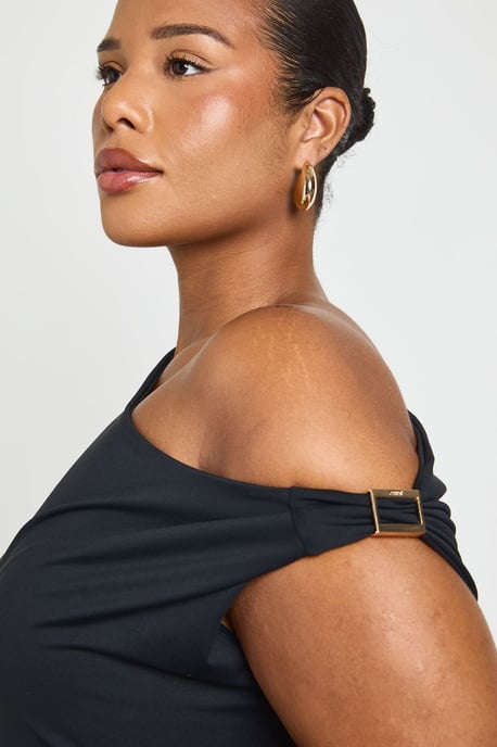 Plus Double Layer Asymmetric Trim Detail Maxi Drerss - Image 4