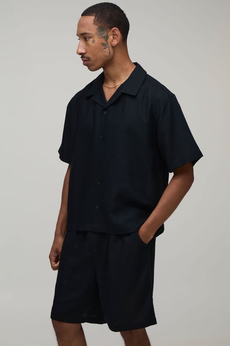 Back Printed Linen Blend Oversized Shirt & Short Set - Image 3