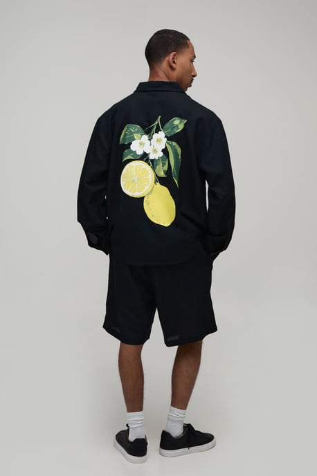Lemon Back Print Oversized Linen Blend Shirt & Short Set - Image 2