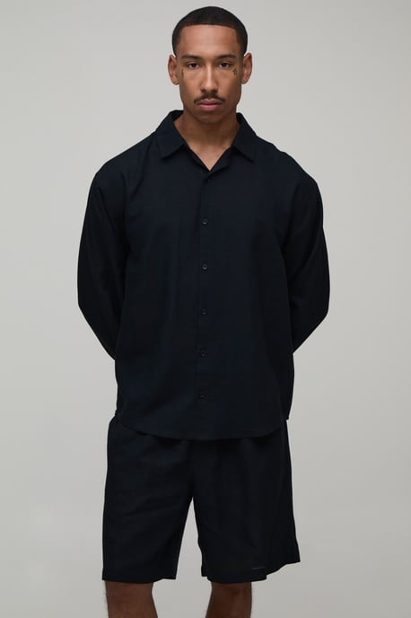 Lemon Back Print Oversized Linen Blend Shirt & Short Set - Image 3