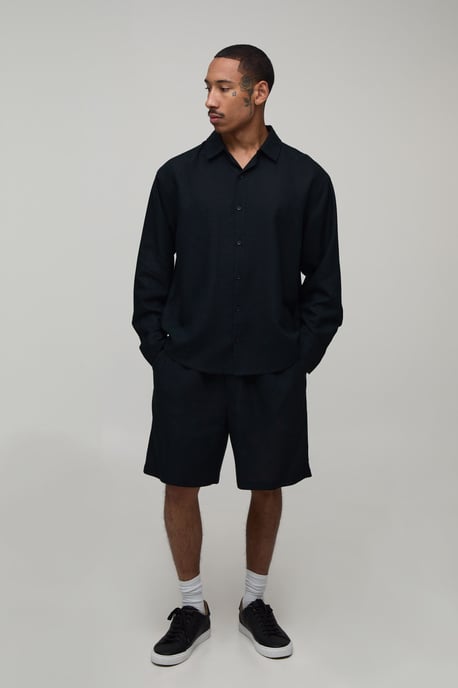Lemon Back Print Oversized Linen Blend Shirt & Short Set - Image 4