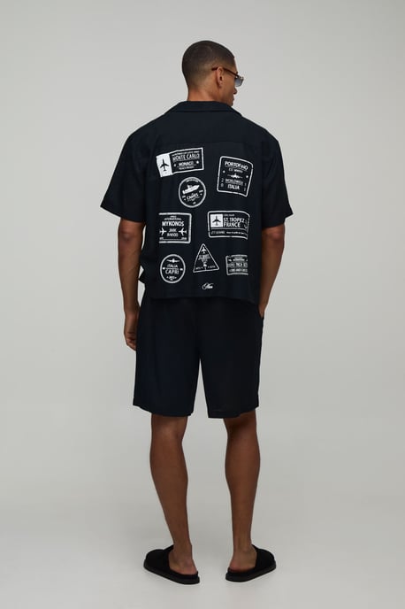 Travel Stamp Linen Blend Regular Fit Short Set - Image 2