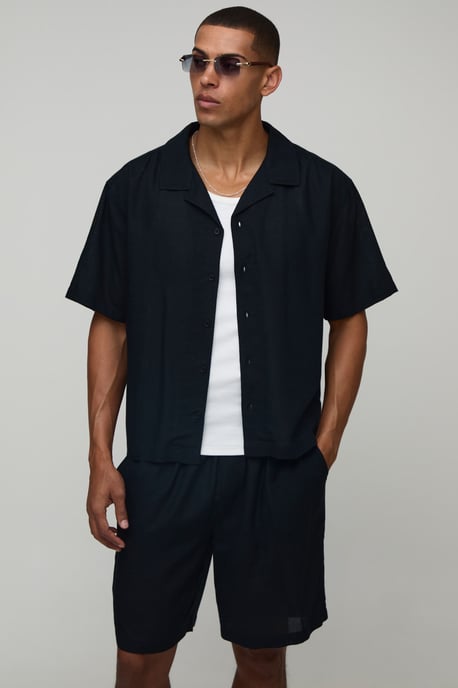 Travel Stamp Linen Blend Regular Fit Short Set - Image 3