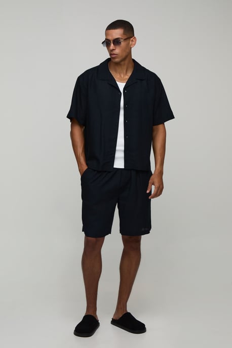 Travel Stamp Linen Blend Regular Fit Short Set - Image 4