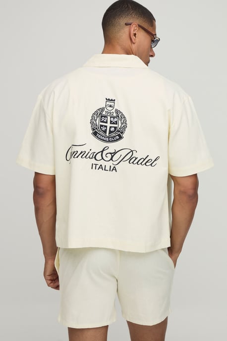 Oversized Boxy Tennis Embroidered Shirt & Short Set - Image 1