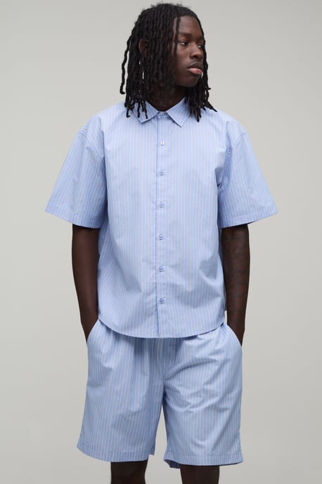 Tennis Embroidered Stripe Regular Fit Shirt & Short Set - Image 3