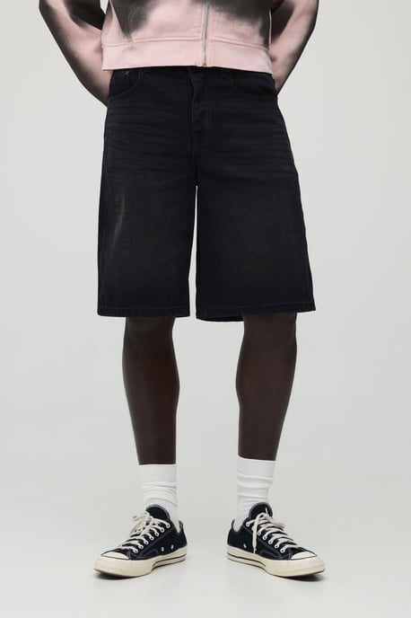 Regular Cross Applique Rhinestone Denim Jorts - Image 2