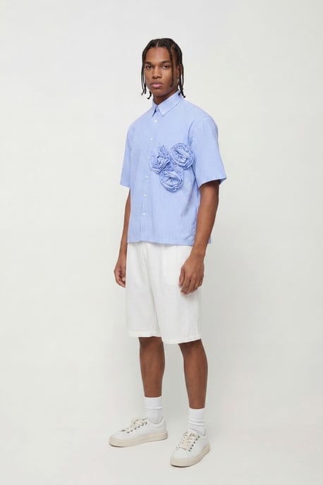 Boxy Crop 3D Floral Stripe Shirt - Image 3