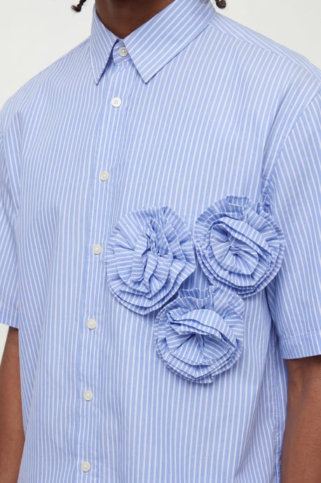 Boxy Crop 3D Floral Stripe Shirt - Image 4