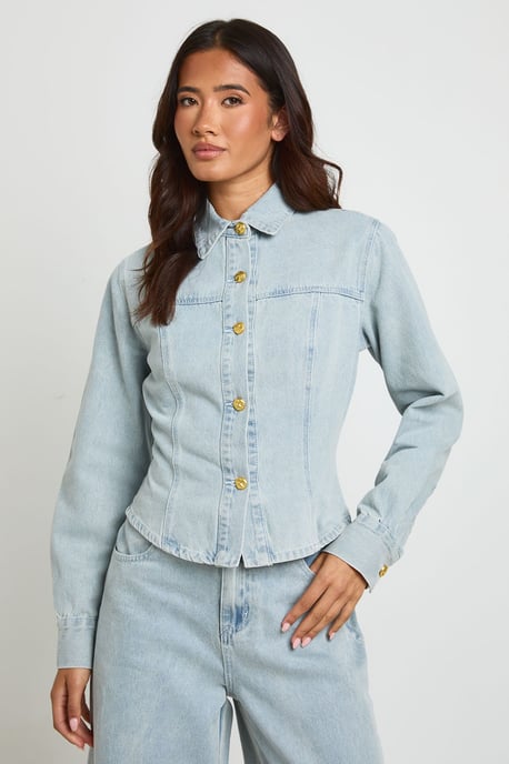 Gold Button Denim Shirt - Image 1