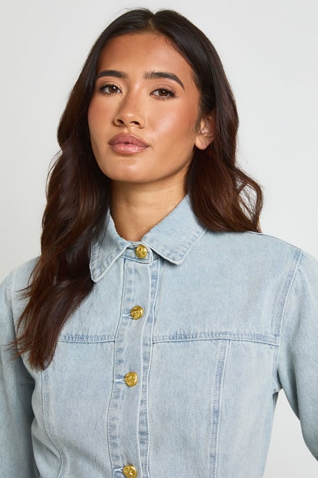 Gold Button Denim Shirt - Image 4