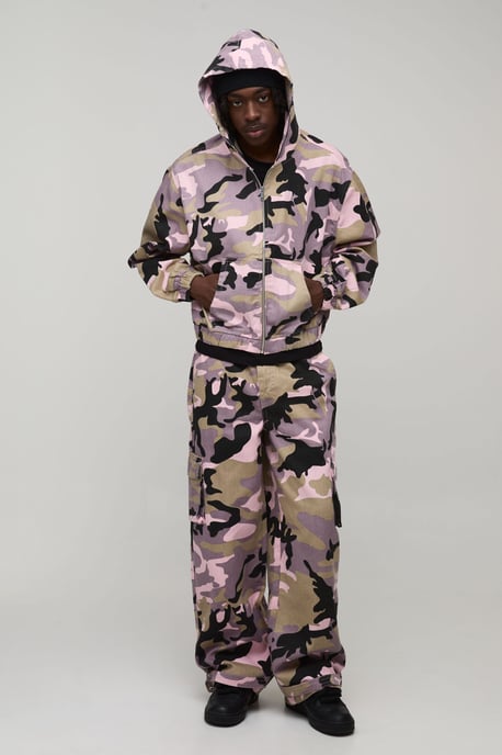 Oversized Crop Camo Twill Hooded Overshirt - Image 4