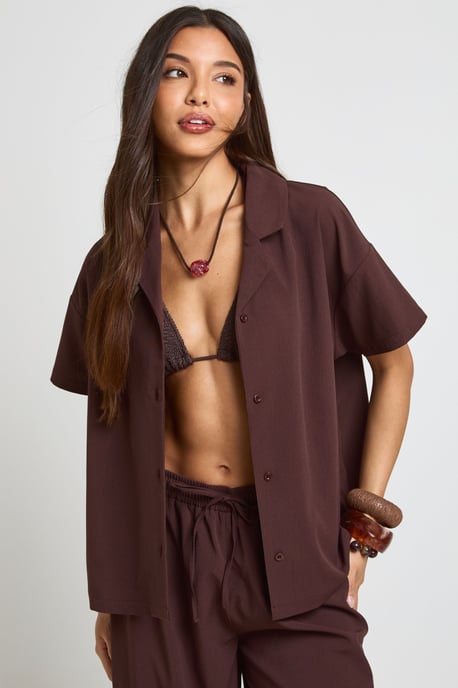 Essentials Oversized Textured Short Sleeve Beach Shirt - Image 1