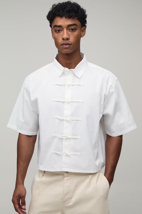 Boxy Crop Half Sleeve Frog Fastening Shirt - Image 1