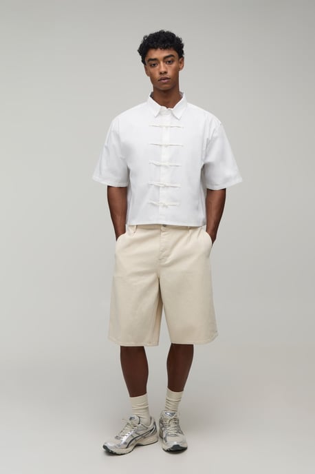 Boxy Crop Half Sleeve Frog Fastening Shirt - Image 4
