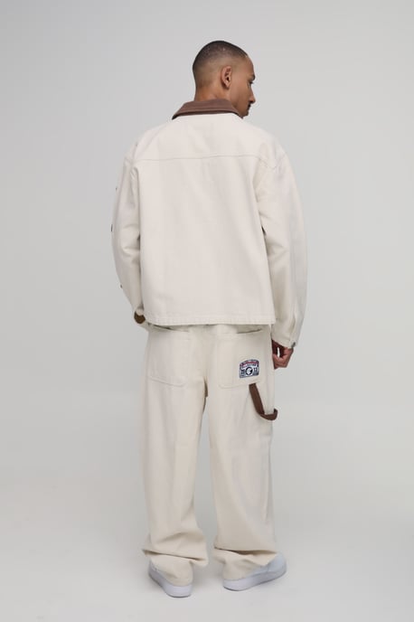 Regular Zip Through Badge Applique Herringbone Twill Overshirt - Image 2