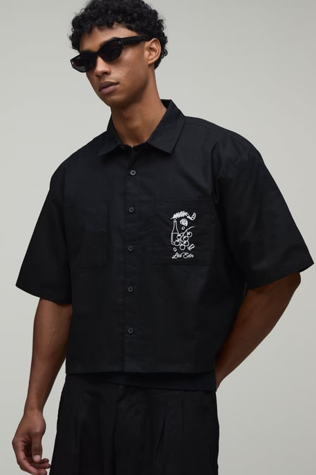 Boxy Crop Back Embroidered Oxford Shirt - Image 4