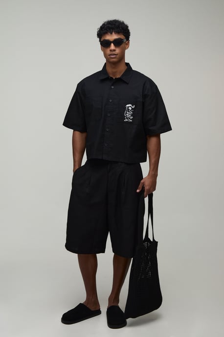 Boxy Crop Back Embroidered Oxford Shirt - Image 5