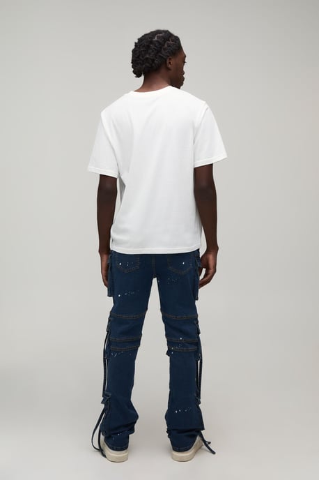 Washed Stacked Flare Strap Detail Cargo Jeans - Image 2