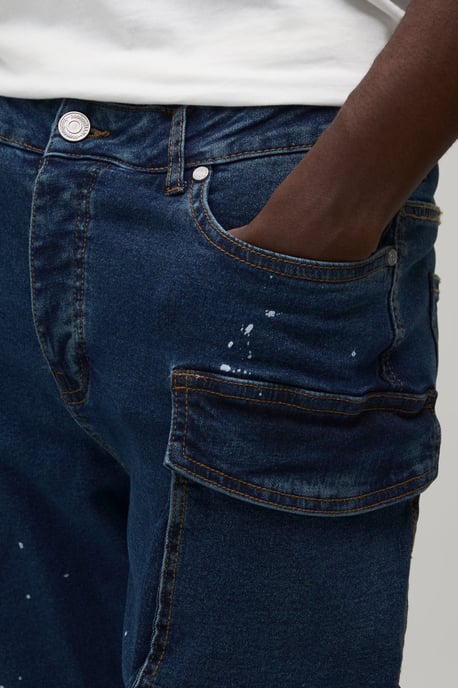Washed Stacked Flare Strap Detail Cargo Jeans - Image 3
