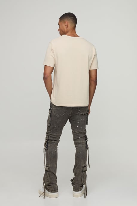 Washed Stacked Flare Strap Detail Cargo Jeans - Image 2