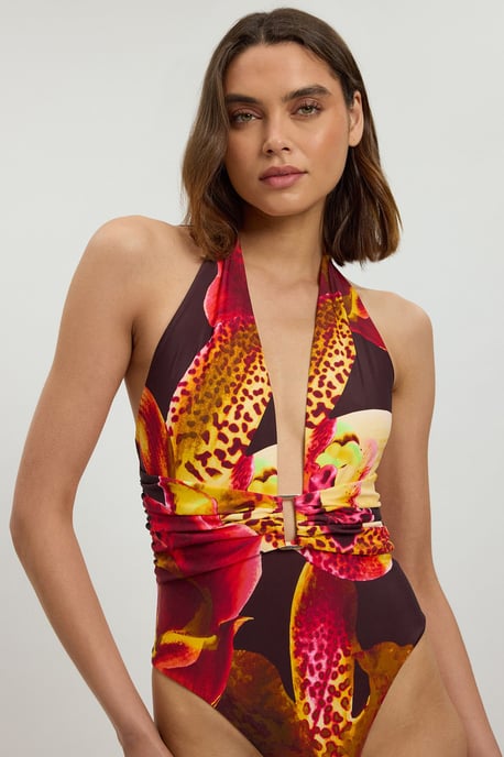 Orchid Print Plunge Swimsuit - Image 2
