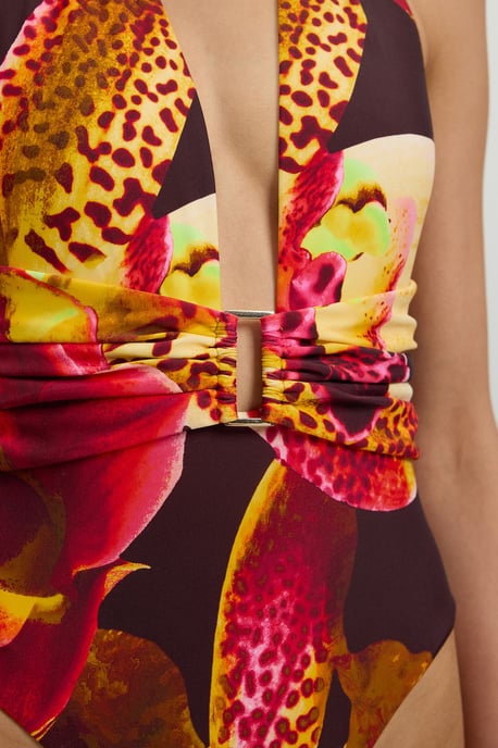 Orchid Print Plunge Swimsuit - Image 4