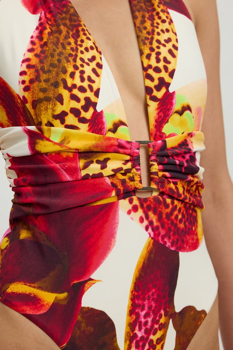 Orchid Print Plunge Swimsuit - Image 4