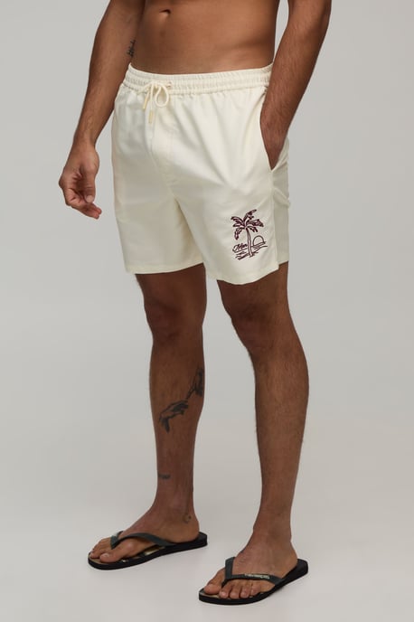 Palm Embroidered Mid Length Swim Short - Image 1