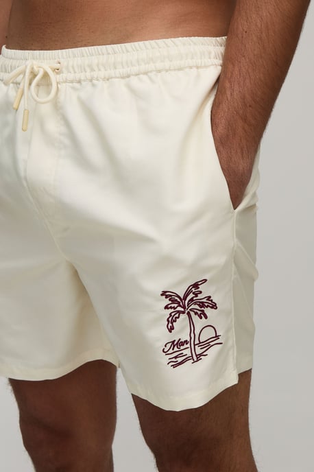 Palm Embroidered Mid Length Swim Short - Image 3