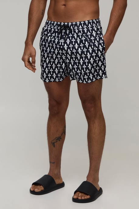 Cross Printed Short Length Swim Short - Image 1