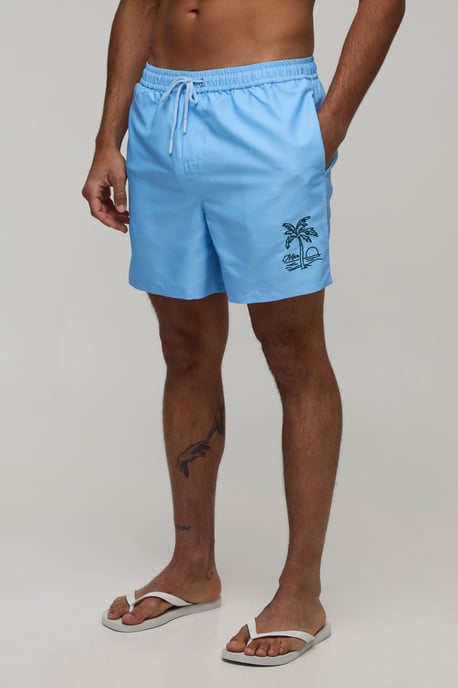 Palm Embroidered Mid Length Swim Short - Image 1